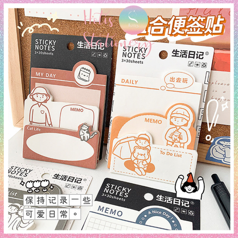 [HOTIS] Set 90 tờ giấy ghi chú, giấy note in màu hoạt hình, 3 kích cỡ