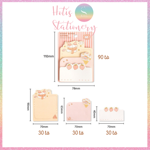 [HOTIS] Set 90 tờ giấy ghi chú, giấy note in màu hoạt hình, 3 kích cỡ