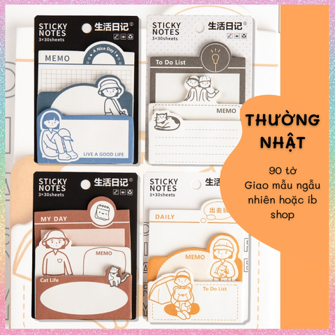 [HOTIS] Set 90 tờ giấy ghi chú, giấy note in màu hoạt hình, 3 kích cỡ