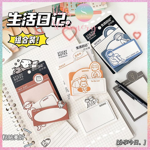 [HOTIS] Set 90 tờ giấy ghi chú, giấy note in màu hoạt hình, 3 kích cỡ