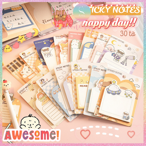 [HOTIS] Set 30 tờ giấy ghi chú, giấy note in màu hoạt hình