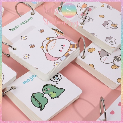 [HOTIS] Flashcard Bộ 80 thẻ học từ vựng ngoại ngữ, ghi chú bìa tranh vẽ hoạt hình dễ thương