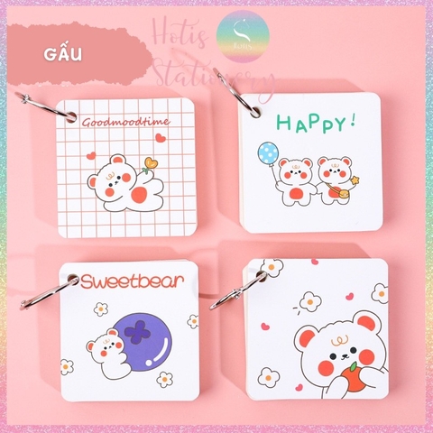 [HOTIS] Flashcard Bộ 80 thẻ học từ vựng ngoại ngữ, ghi chú bìa tranh vẽ hoạt hình dễ thương