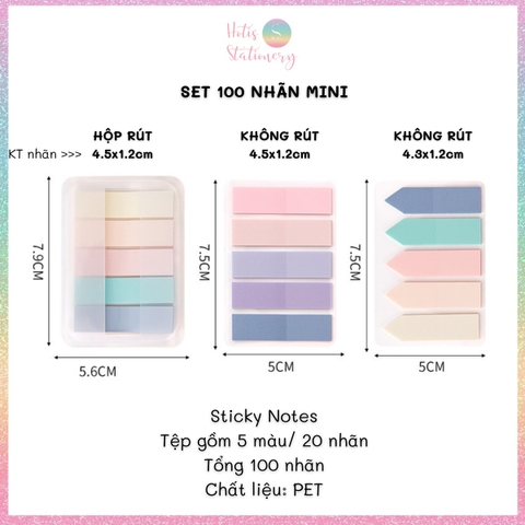 [HOTIS] Nhãn dán đánh dấu trang PET sticker ghi chú, phân trang nhiều màu Morandi trong suốt
