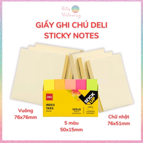 [HOTIS] Set 100 Giấy Note Deli Sticky Notes giấy ghi chú vàng, giấy nhớ, phân trang - 1 tệp