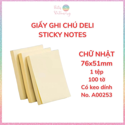 [HOTIS] Set 100 Giấy Note Deli Sticky Notes giấy ghi chú vàng, giấy nhớ, phân trang - 1 tệp