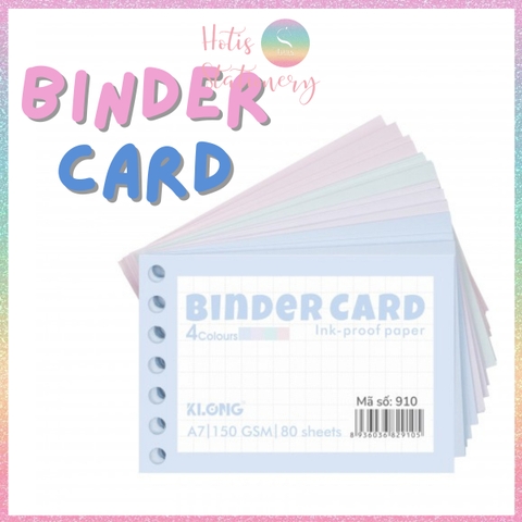 [HOTIS] Tệp 80 tờ Binder Card A7 KLONG 4 màu pastel, gắn sổ còng, làm flashcard - MS: 910