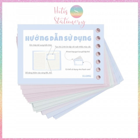 [HOTIS] Tệp 80 tờ Binder Card A7 KLONG 4 màu pastel, gắn sổ còng, làm flashcard - MS: 910