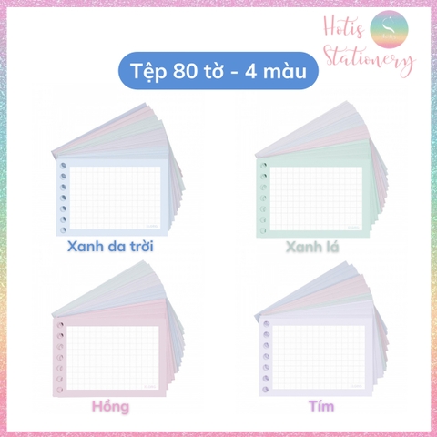 [HOTIS] Tệp 80 tờ Binder Card A7 KLONG 4 màu pastel, gắn sổ còng, làm flashcard - MS: 910