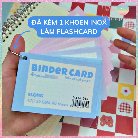 [HOTIS] Tệp 80 tờ Binder Card A7 KLONG 4 màu pastel, gắn sổ còng, làm flashcard - MS: 910