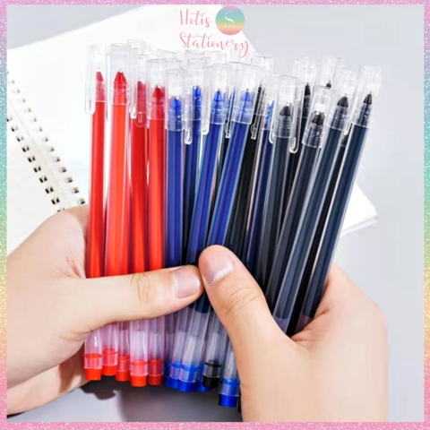 Bút gel dung lượng lớn Hotis vỏ nhựa trong suốn ngòi kim 0.5mm - Xanh/ Đen/ Đỏ