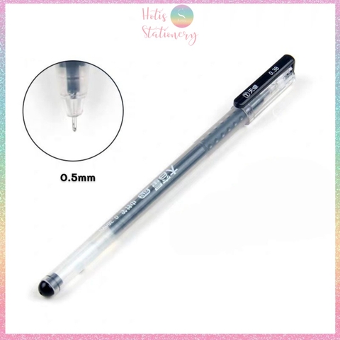 Bút gel dung lượng lớn Hotis vỏ nhựa trong suốn ngòi kim 0.5mm - Xanh/ Đen/ Đỏ