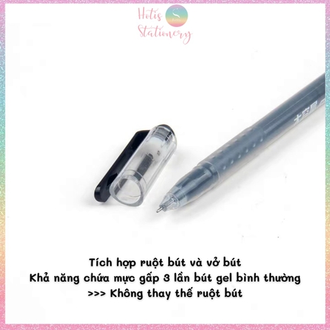 Bút gel dung lượng lớn Hotis vỏ nhựa trong suốn ngòi kim 0.5mm - Xanh/ Đen/ Đỏ