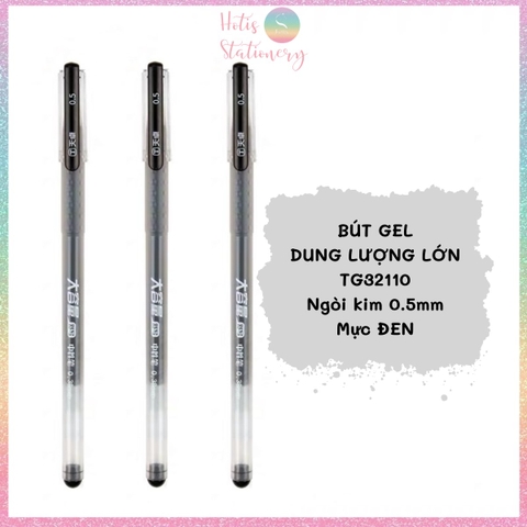 Bút gel dung lượng lớn Hotis vỏ nhựa trong suốn ngòi kim 0.5mm - Xanh/ Đen/ Đỏ