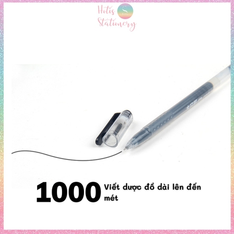 Bút gel dung lượng lớn Hotis vỏ nhựa trong suốn ngòi kim 0.5mm - Xanh/ Đen/ Đỏ