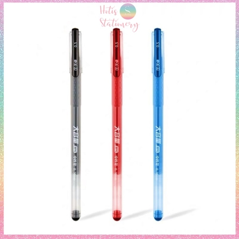 Bút gel dung lượng lớn Hotis vỏ nhựa trong suốn ngòi kim 0.5mm - Xanh/ Đen/ Đỏ