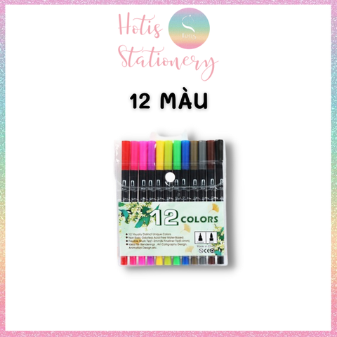 [HOTIS] Bút lông hai đầu tô màu vẽ tranh gốc nước viết calligraphy Double Head- Bộ 12/24/36/48 màu