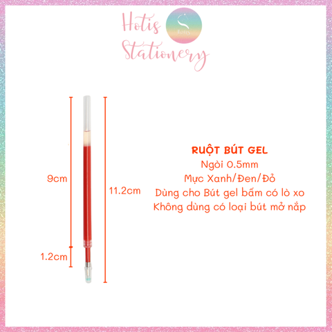 [HOTIS] Ruột bút gel bấm ngòi 0.5mm - Mực Xanh/ Đen/ Đỏ