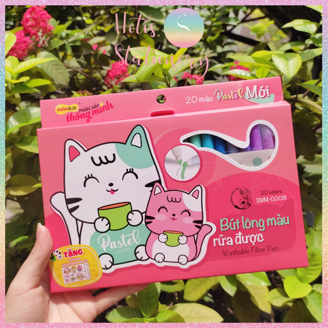 [HOTIS] Bút lông màu Pastel Washable Fiber Pen Thiên Long Colokit - Hộp 20 màu