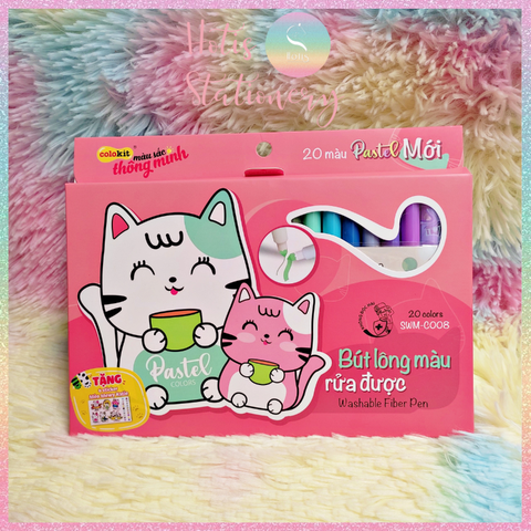 [HOTIS] Bút lông màu Pastel Washable Fiber Pen Thiên Long Colokit - Hộp 20 màu