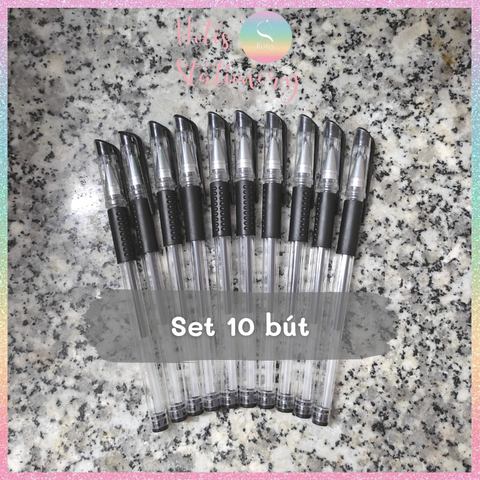 [HOTIS] Set 10 bút gel basic thân trong suốt, có nắp - Tặng thêm 2 bút