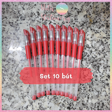 [HOTIS] Set 10 bút gel basic thân trong suốt, có nắp - Tặng thêm 2 bút