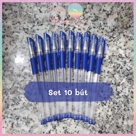 [HOTIS] Set 10 bút gel basic thân trong suốt, có nắp - Tặng thêm 2 bút