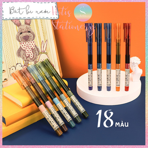[HOTIS] Set 18 màu Bút bi nước màu vintage ngòi kim 0.5mm viết nhanh khô, không lem
