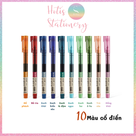 [HOTIS] Bút bi nước màu vintage ngòi kim 0.5mm viết nhanh khô, không lem - 18 màu