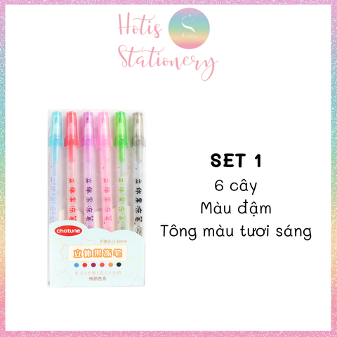 [HOTIS] 12 MÀU - Bút Jelly 3D Chotune ngòi 1mm vẽ tranh, tô màu trên nhiều chất liệu
