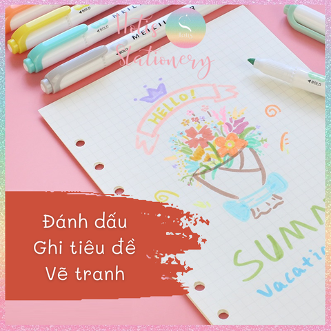 [HOTIS] 25 MÀU - Bút highlight 2 đầu Meililiner dùng để ghi chú, viết tiêu đề, vẽ tranh