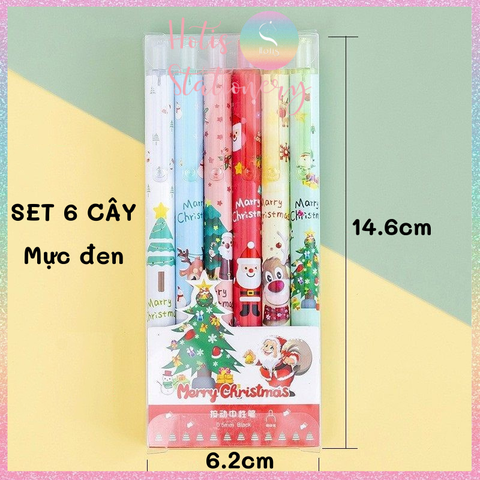 [HOTIS] Set 6 bút bi gel bấm Giáng Sinh Noel dùng làm quà tặng, trang trí - Mực đen, ngòi 0.5mm