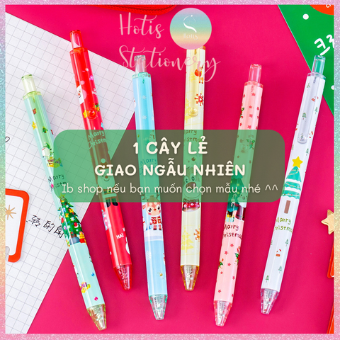 [HOTIS] Set 6 bút bi gel bấm Giáng Sinh Noel dùng làm quà tặng, trang trí - Mực đen, ngòi 0.5mm