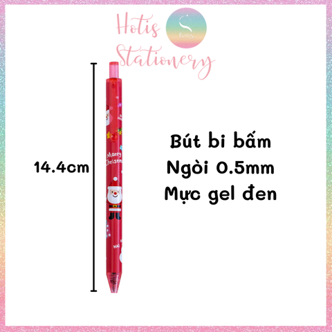 [HOTIS] Set 6 bút bi gel bấm Giáng Sinh Noel dùng làm quà tặng, trang trí - Mực đen, ngòi 0.5mm