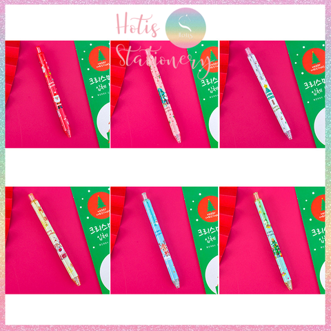 [HOTIS] Set 6 bút bi gel bấm Giáng Sinh Noel dùng làm quà tặng, trang trí - Mực đen, ngòi 0.5mm