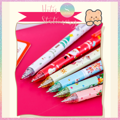 [HOTIS] Set 6 bút bi gel bấm Giáng Sinh Noel dùng làm quà tặng, trang trí - Mực đen, ngòi 0.5mm