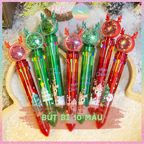 [HOTIS] Bút bi bấm 10 màu họa tiết Noel Giáng Sinh dễ thương