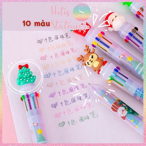 [HOTIS] Bút bi bấm 10 màu họa tiết Noel Giáng Sinh dễ thương