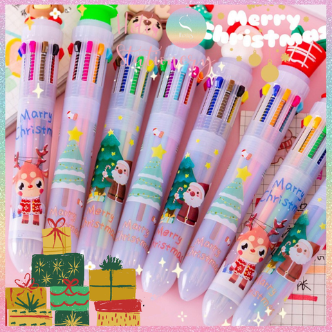[HOTIS] Bút bi bấm 10 màu họa tiết Noel Giáng Sinh dễ thương