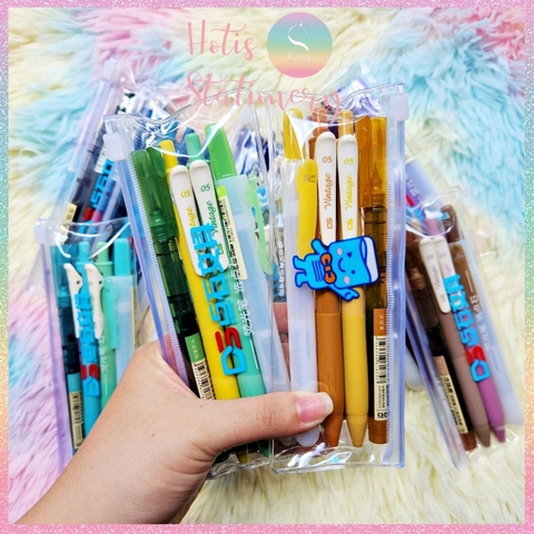 [HOTIS] Set 4 bút gel, bút nước và bút dạ quang cùng tông màu tặng kèm túi zip tiện lợi