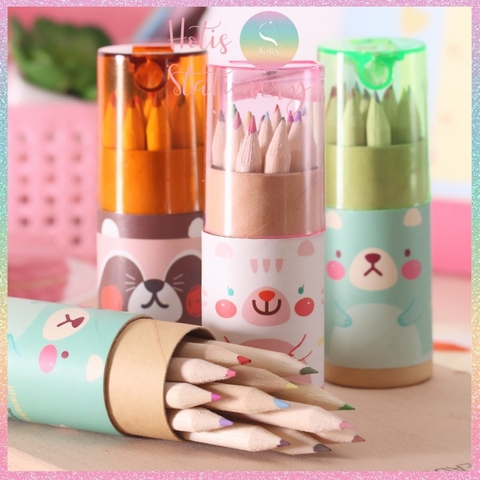 [HOTIS] Set 12 bút chì màu mini hình gấu dễ thương