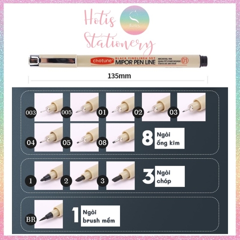 [HOTIS] Bút vẽ phát thảo Chotune Fineliner kháng nước, bút đi nét Mipor Pen Line mực đen