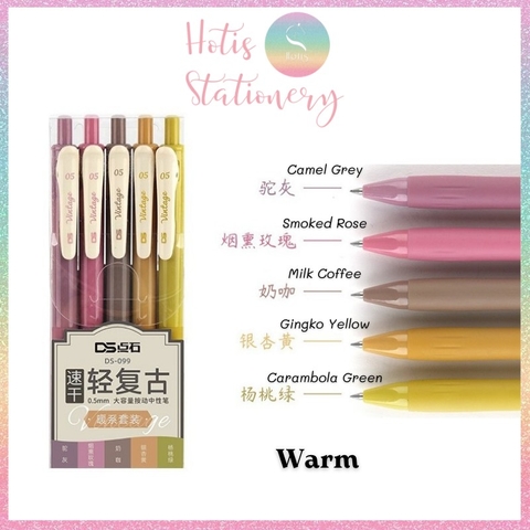 [HOTIS] Set 5 Bút gel vintage Light Retro Gel Pen 0.5mm - 25 màu