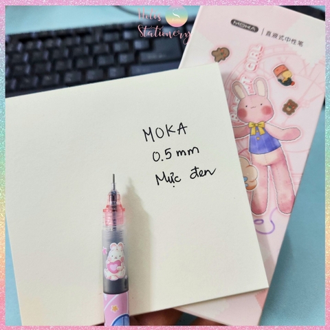 [HOTIS] Bút bi nước Mocha Moka mực đen nhanh khô ngòi 0.5mm nắp gài MK-5442