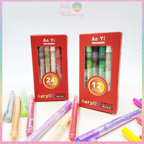 [24 MÀU] Bút sơn Acrylic Marker vẽ được trên kính, sứ, đá, vải- 1 bút