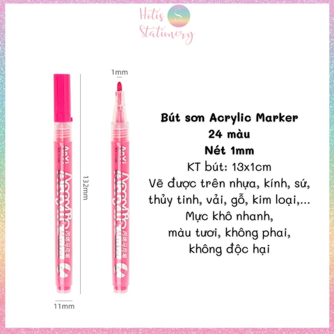 [24 MÀU] Bút sơn Acrylic Marker vẽ được trên kính, sứ, đá, vải- 1 bút
