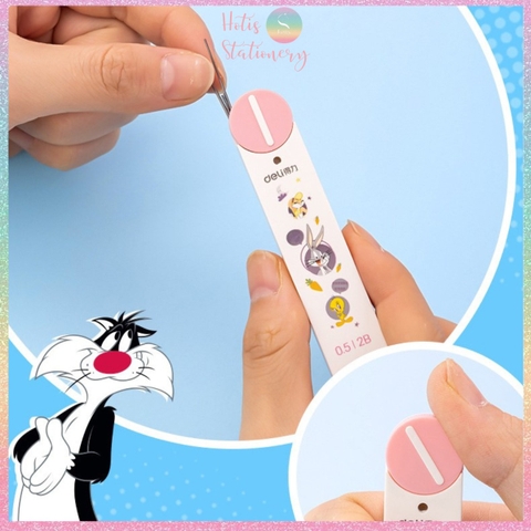 [HOTIS] Ruột chì bấm kim 2B hộp đầu tròn hoa anh đào, hoạt hình ngòi 0.5/0.7mm