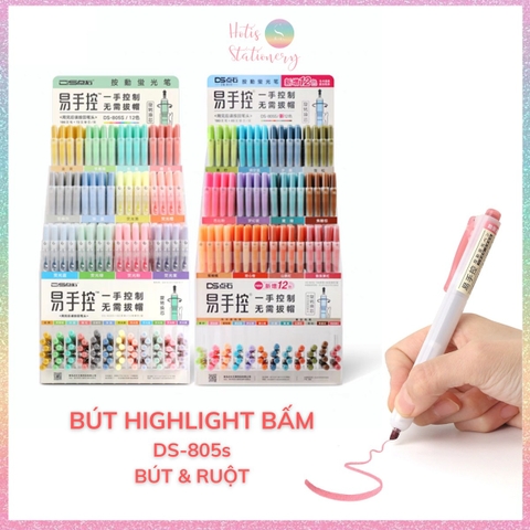 [HOTIS] 24 Màu - Bút highlight bấm DS-805s có lõi thay thế, màu đẹp, tiện lợi, tiết kiệm