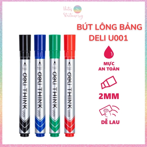 [HOTIS] Bút lông bảng bút dạ viết bảng trắng xóa được Deli mực xanh đen đỏ tiện dụng an toàn không độc hại