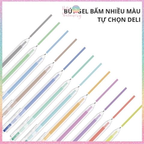 [HOTIS] Bút bi gel bấm 12 màu ngòi 0.5mm DELI Delight Gel Pen nhanh khô viết đều trơn tru lâu hết mực - G118